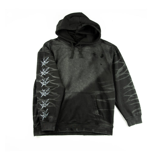 HOODIE MCG005 450GSM DISTRESSED AND SUN FADED BLACK WITH PRINT