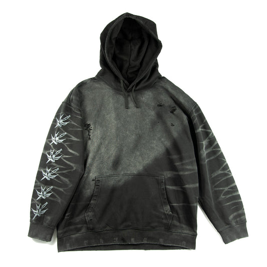 HOODIE MCG005 450GSM DISTRESSED AND SUN FADED BLACK WITH PRINT